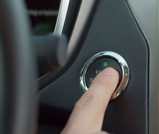 A modern keyless car, with the holographic emblem of Bulldog Locksmith reflecting its cutting-edge security features.